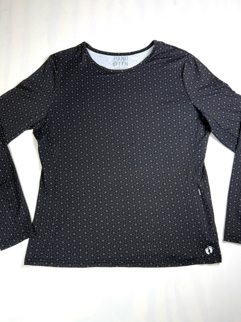 Hang Ten Rash Guard Swim Shirt Gray Geometric Print Long Sleeve Zip Pocket M